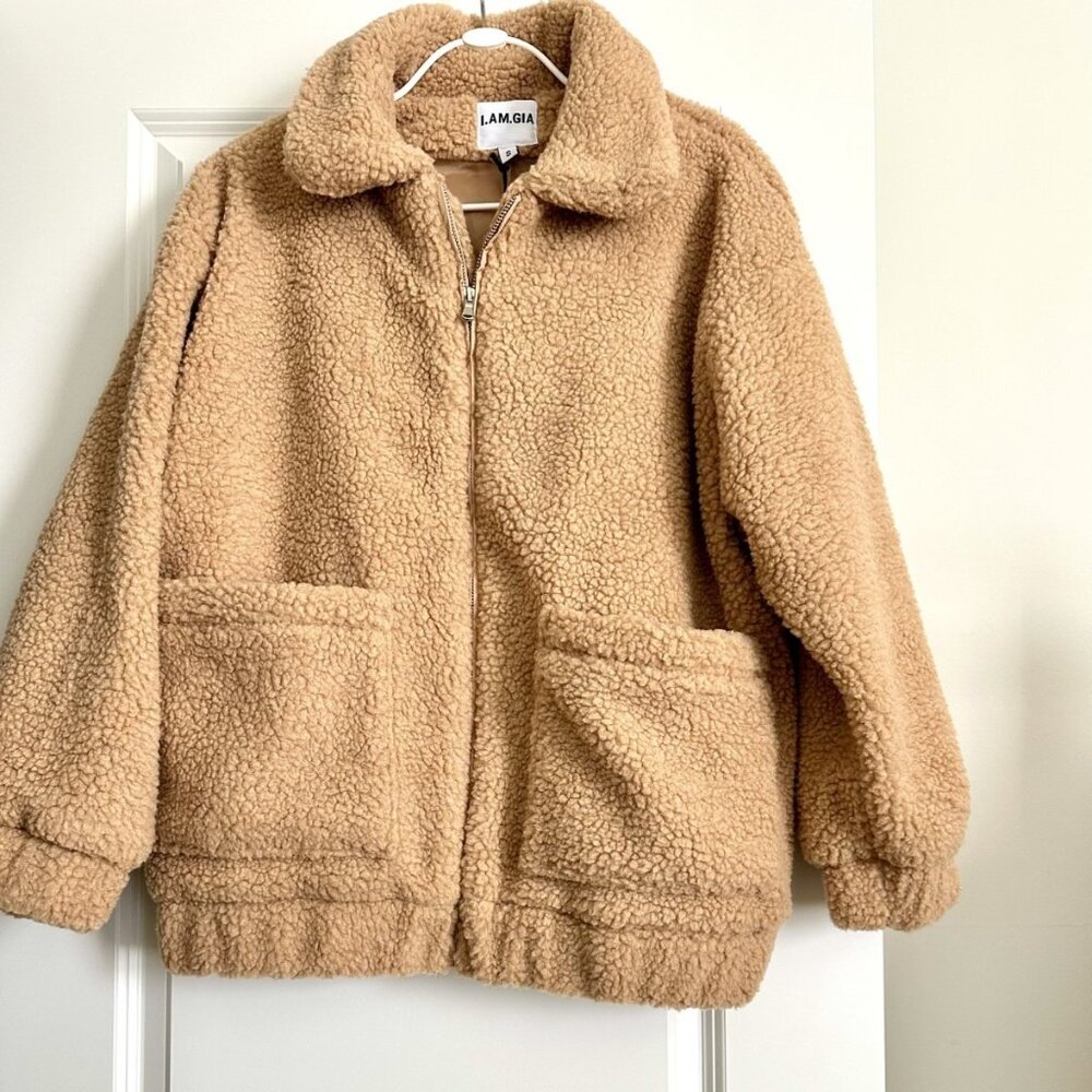 NWT I.AM.GIA Pixie Oversized Teddy Bomber Jacket in Caramel Size S